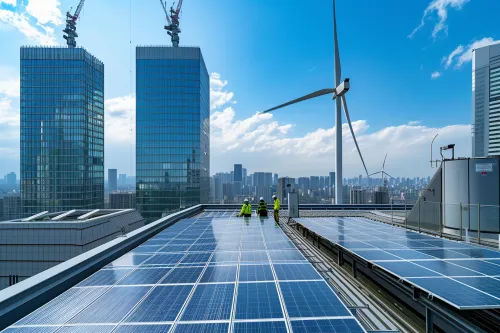 Éolienne urbaine en fonctionnement.